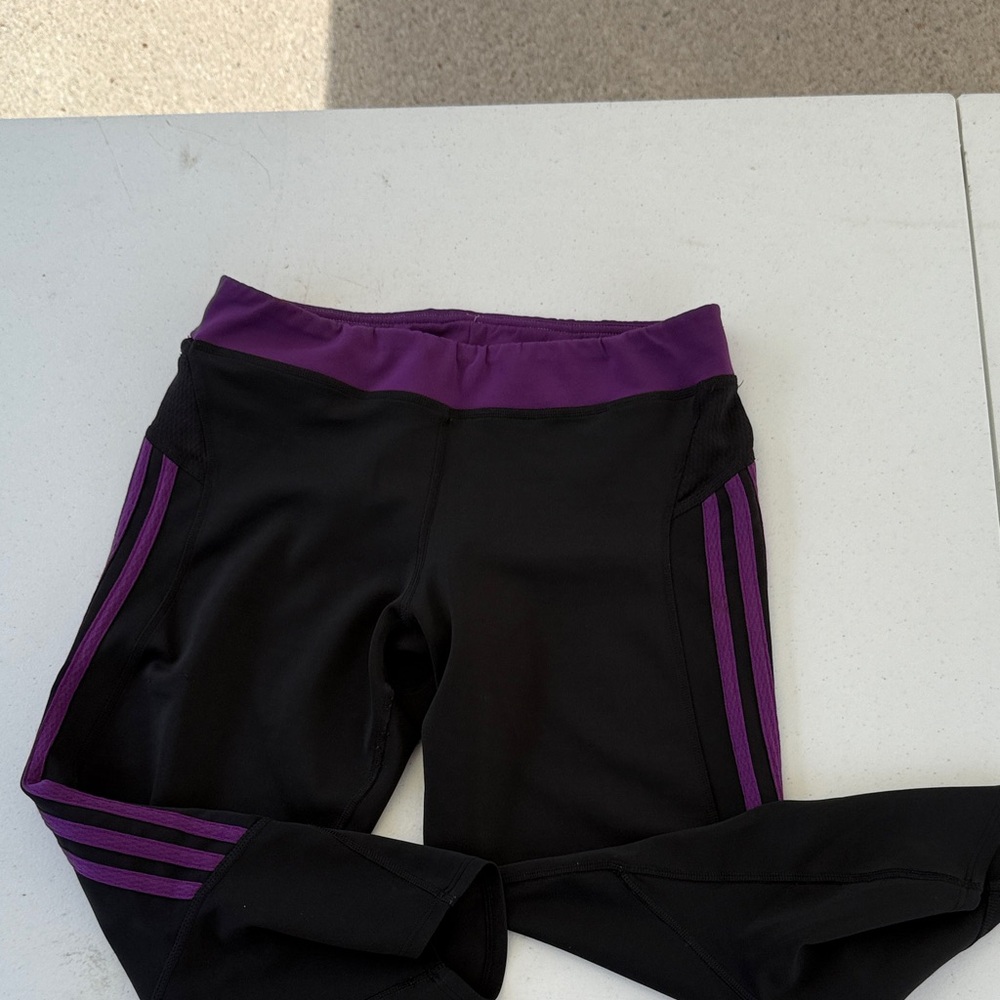 Adidas Black and Purple Women's Leggings